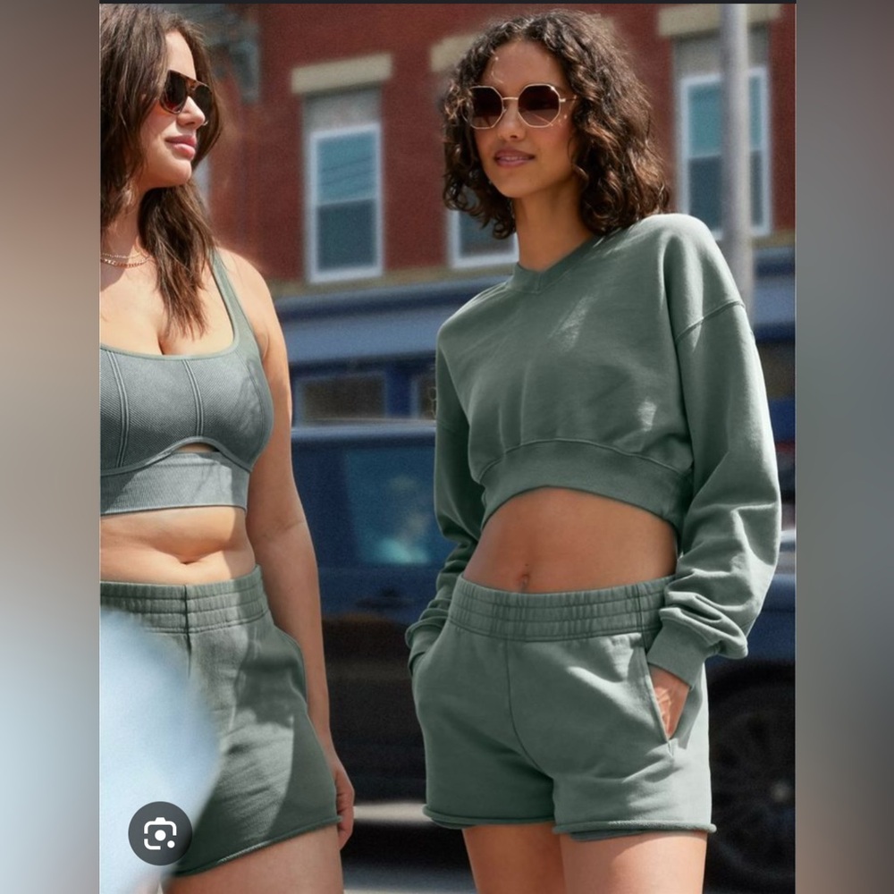 Offline by Aerie Cropped Throw-back V Neck Swratshirt - Picture 1 of 5